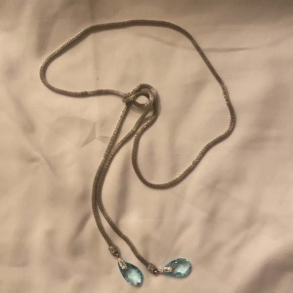 S s blue topaz end real diamonds stone necklace - Picture 2 of 5